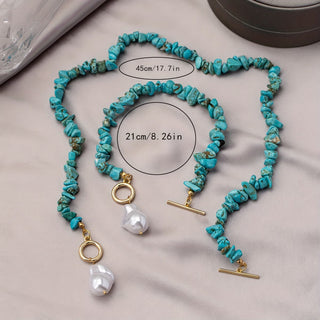 Set di collana e bracciale con turchese e perla