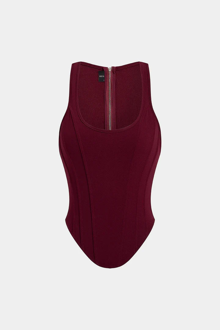 Top con zip e vita a corsetto