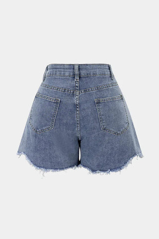 Short in Denim Patchwork con Dettagli in Pizzo