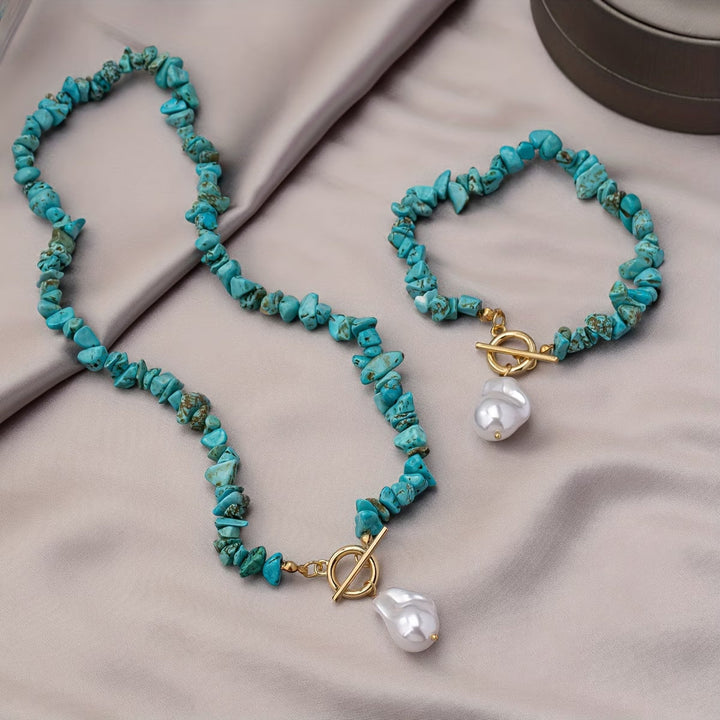 Set di collana e bracciale con turchese e perla