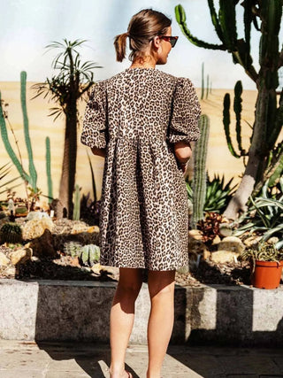 Chiara | Abito Femminile in Stampa Leopardo con Maniche a Palloncino Corte
