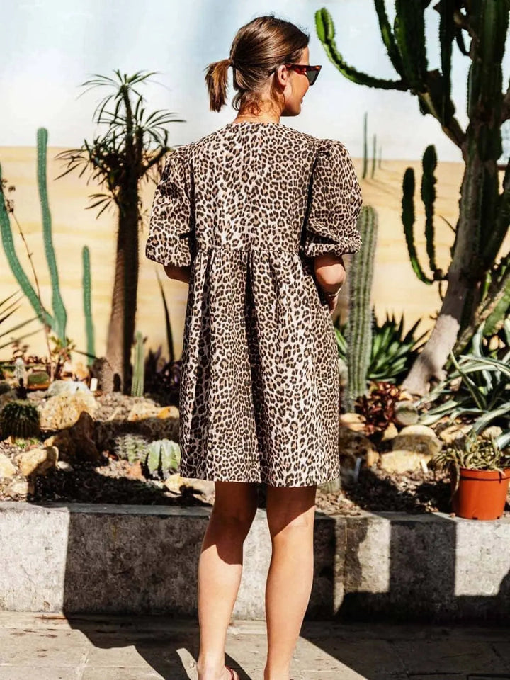 Chiara | Abito Femminile in Stampa Leopardo con Maniche a Palloncino Corte