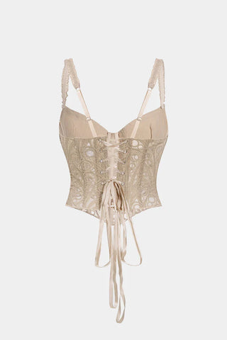 Bustier in pizzo con finitura e fiocco sulla schiena.