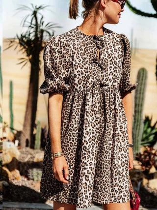 Chiara | Abito Femminile in Stampa Leopardo con Maniche a Palloncino Corte