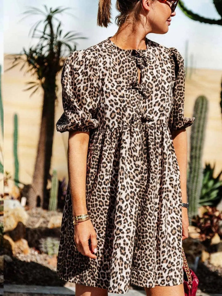 Chiara | Abito Femminile in Stampa Leopardo con Maniche a Palloncino Corte
