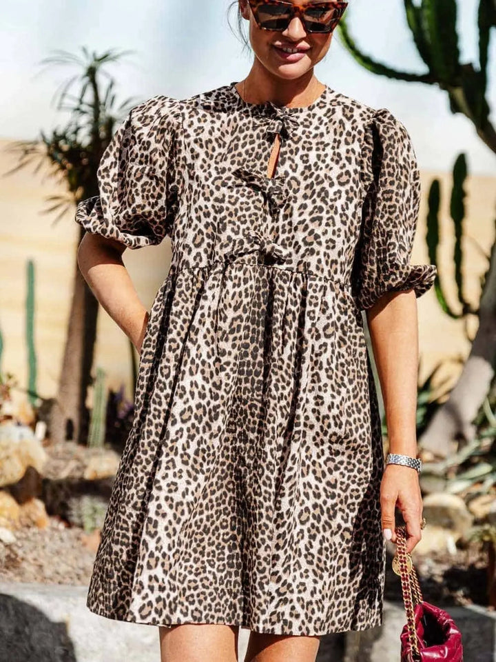 Chiara | Abito Femminile in Stampa Leopardo con Maniche a Palloncino Corte