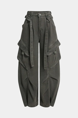 Jeans a gamba larga con tasche, cintura