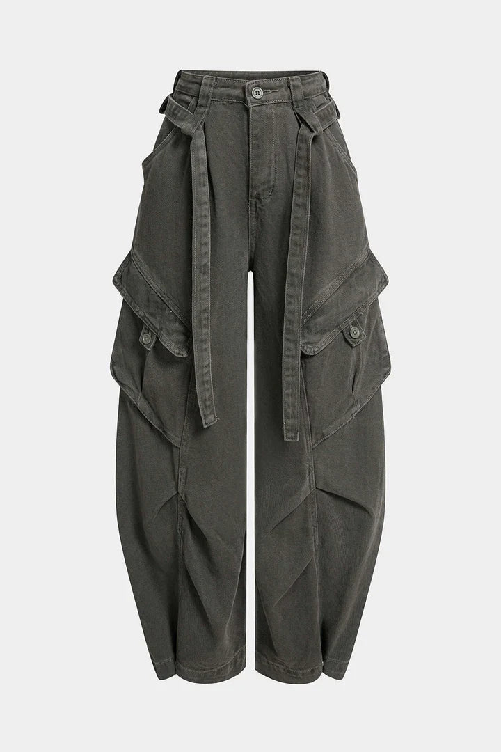 Jeans a gamba larga con tasche, cintura