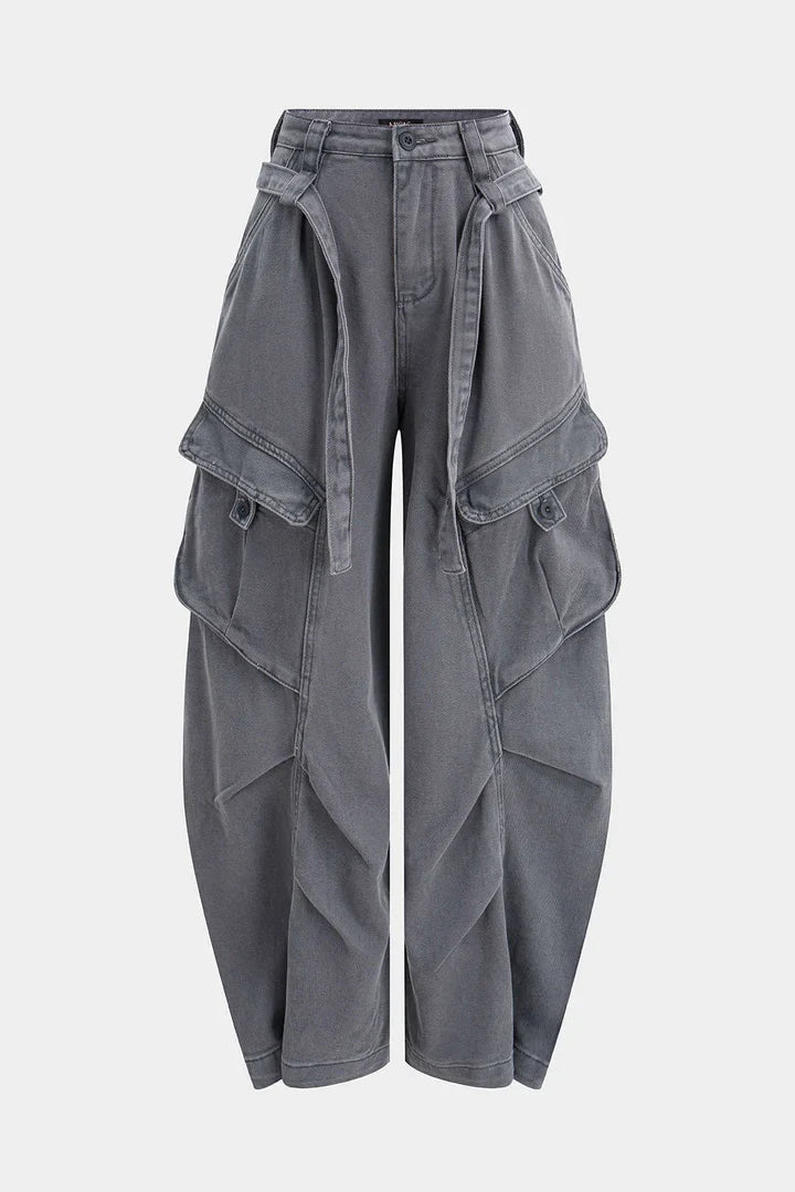 Jeans a gamba larga con tasche, cintura