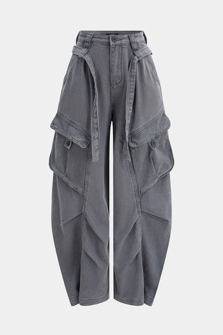 Jeans a gamba larga con tasche, cintura