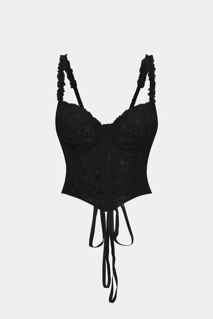 Bustier in pizzo con finitura e fiocco sulla schiena.