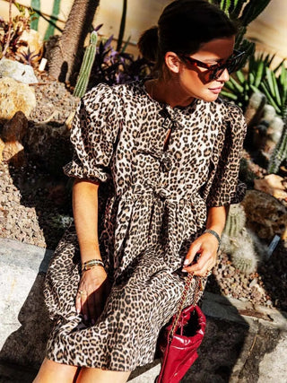 Chiara | Abito Femminile in Stampa Leopardo con Maniche a Palloncino Corte