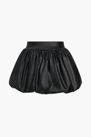 Cordula | Gonna Mini a Palloncino in Ecopelle con Vita Elastico