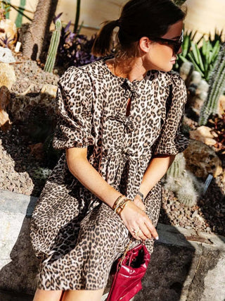 Chiara | Abito Femminile in Stampa Leopardo con Maniche a Palloncino Corte
