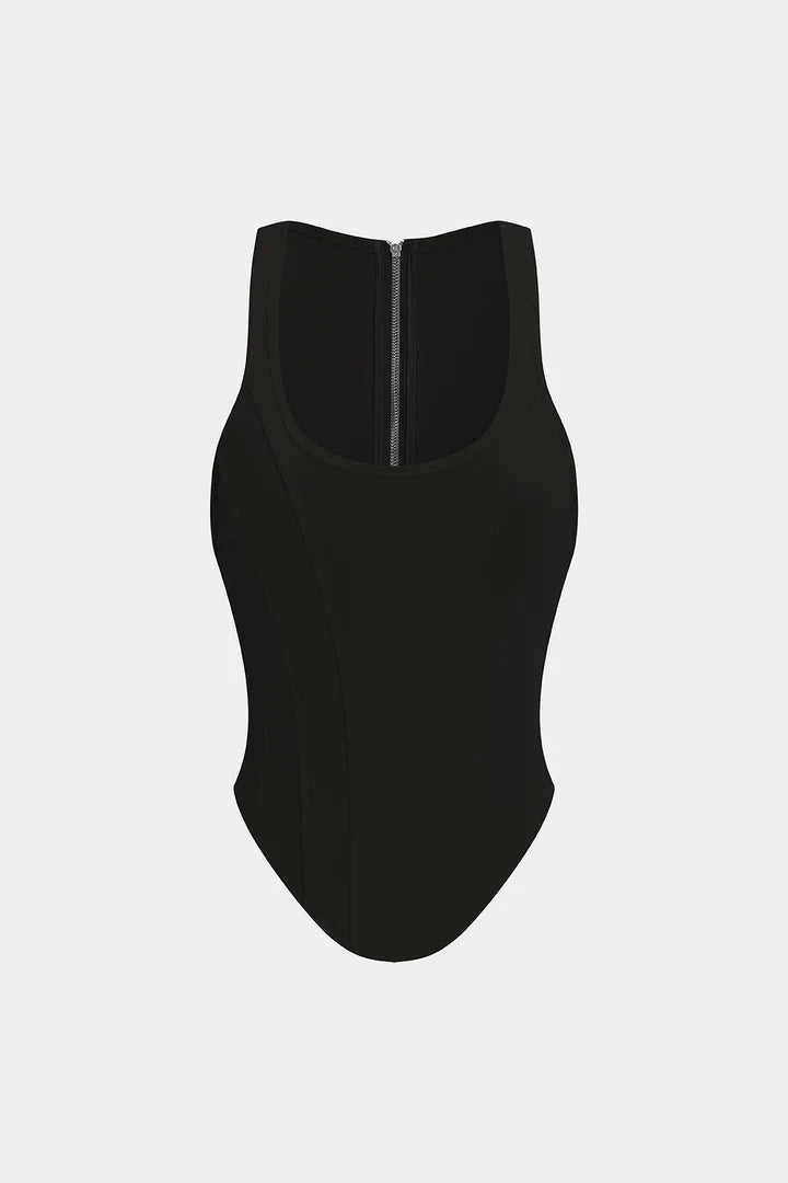 Top con zip e vita a corsetto