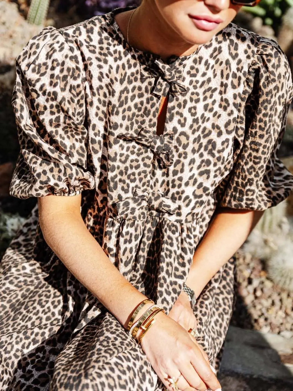 Chiara | Abito Femminile in Stampa Leopardo con Maniche a Palloncino Corte