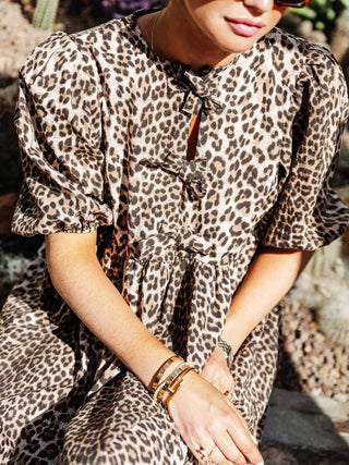 Chiara | Abito Femminile in Stampa Leopardo con Maniche a Palloncino Corte