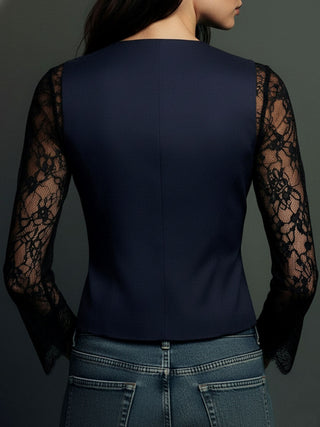 Noémie | Blazer Nero Alto con Maniche Semi-Trasparenti