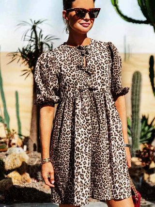 Chiara | Abito Femminile in Stampa Leopardo con Maniche a Palloncino Corte