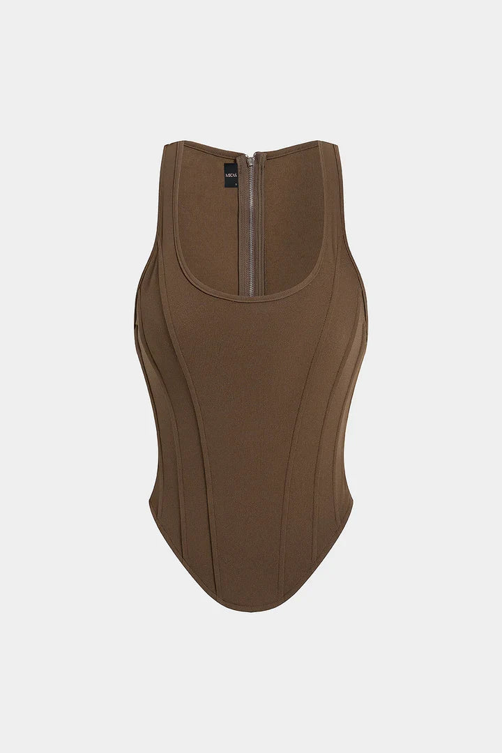Top con zip e vita a corsetto