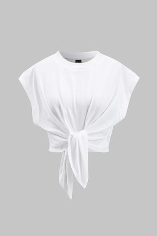 T-shirt Effen con pieghe e fiocco davanti