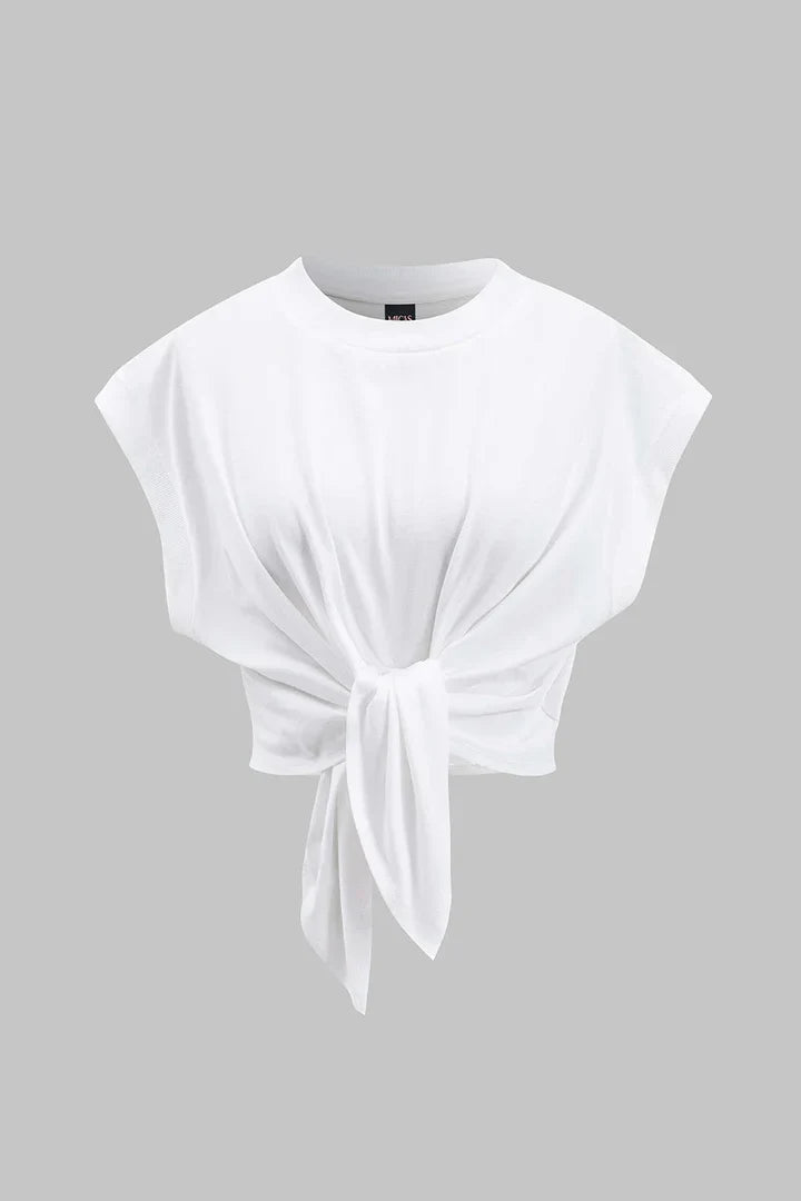 T-shirt Effen con pieghe e fiocco davanti