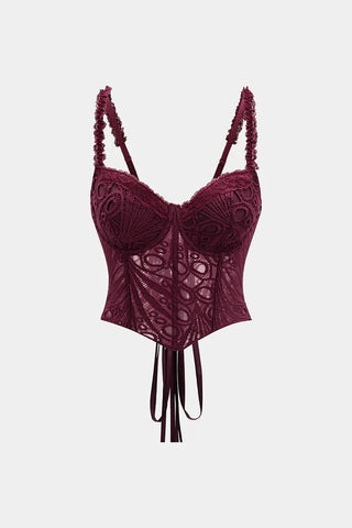Bustier in pizzo con finitura e fiocco sulla schiena.