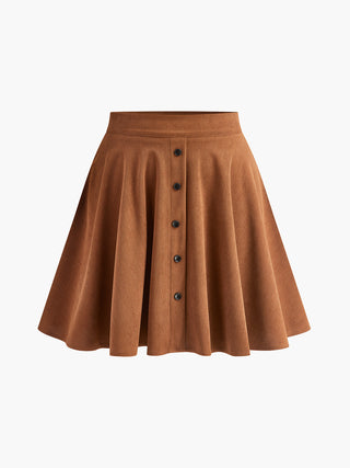 Lina | Gonna in corduroy a campana per donne con chiusura a bottoni
