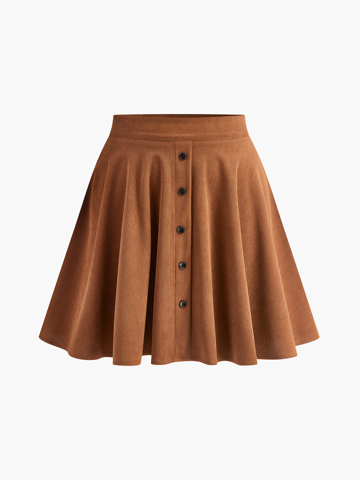 Lina | Gonna in corduroy a campana per donne con chiusura a bottoni