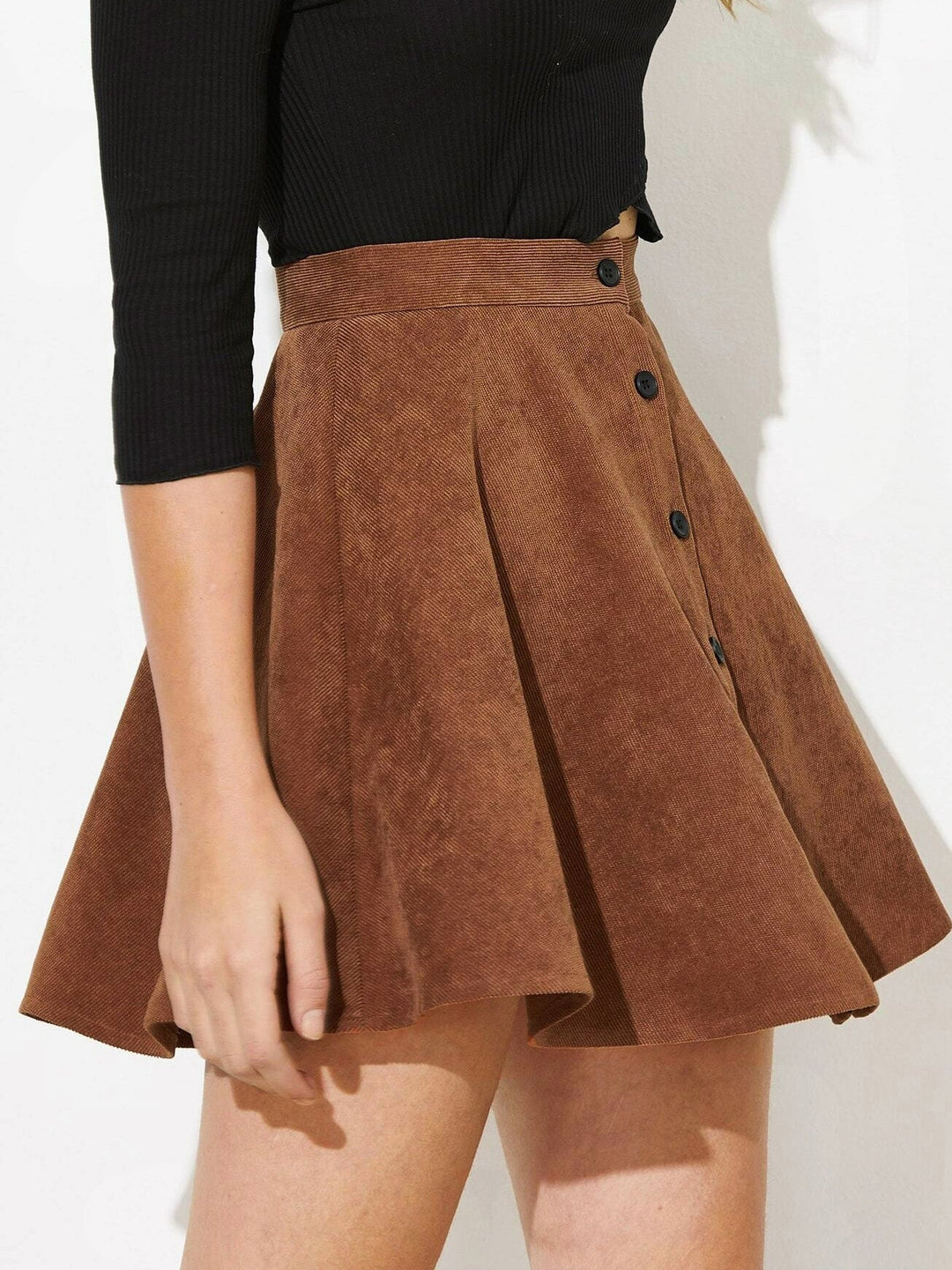 Lina | Gonna in corduroy a campana per donne con chiusura a bottoni
