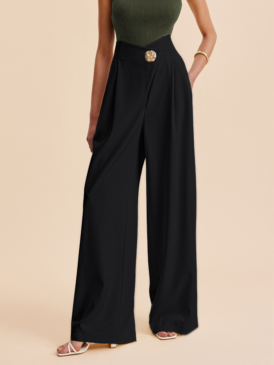 Pantaloni Larghi a Vita Alta Eleganti per Donne Attente alla Moda – Design Elegante, Tessuto Morbido e Versatile per Occasioni Casual e Formali.