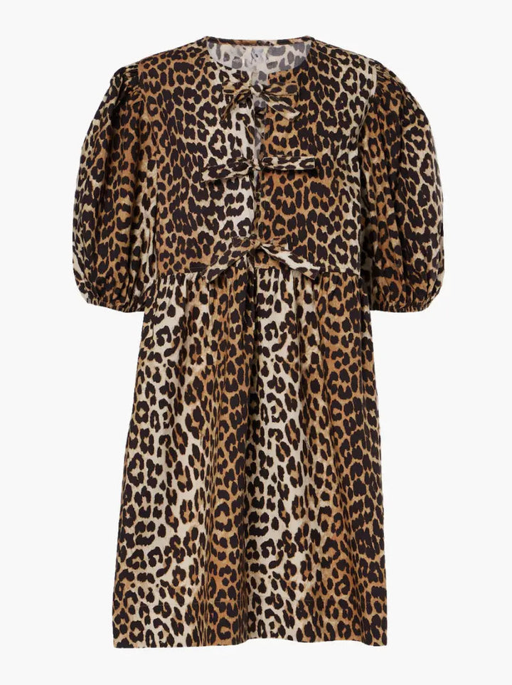 Chiara | Abito Femminile in Stampa Leopardo con Maniche a Palloncino Corte