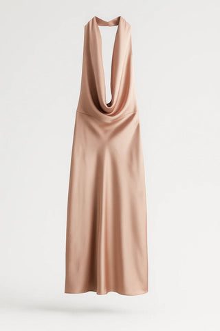 Elegante Maxi Abito con Scollo Halter e Scollo a Cascata