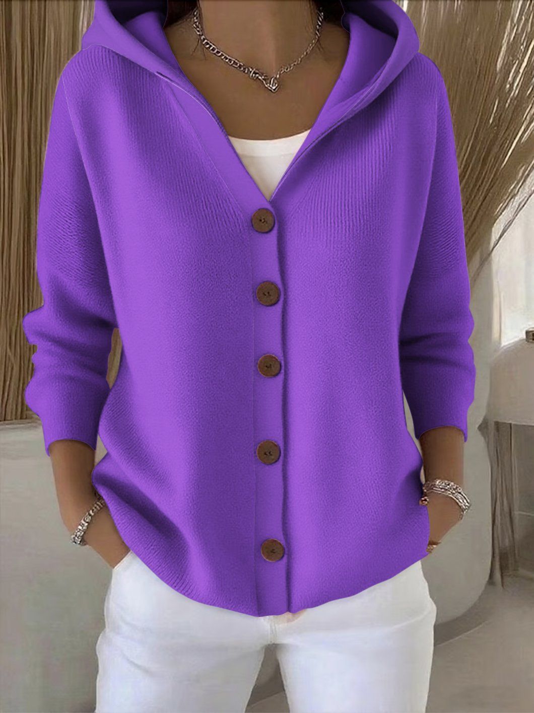 Merel | Cardigan con cappuccio e bottoni