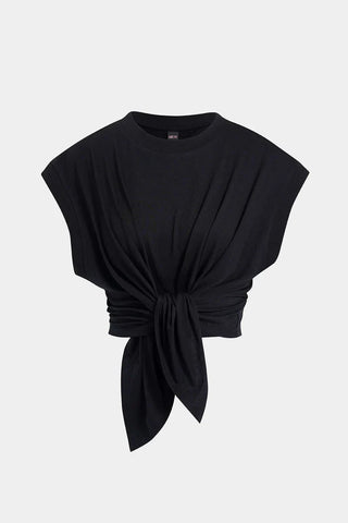 T-shirt Effen con pieghe e fiocco davanti