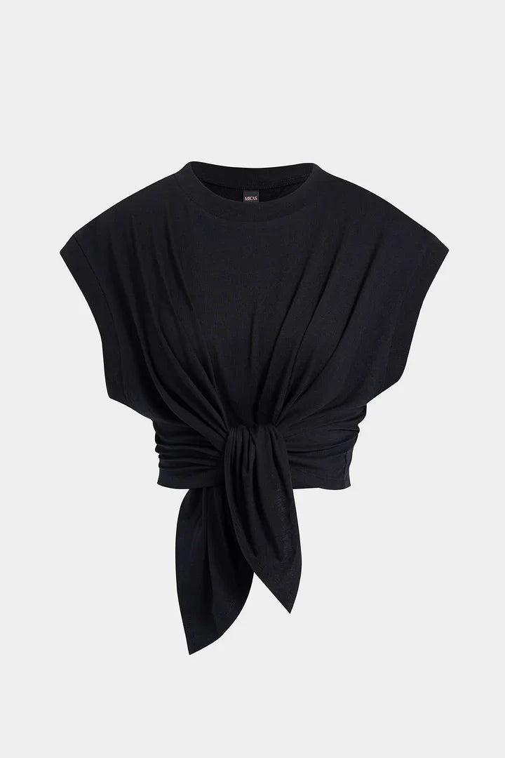 T-shirt Effen con pieghe e fiocco davanti