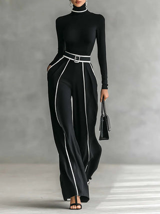 Adèle | Set con colletto alto, rifiniture bianche e pantaloni larghi