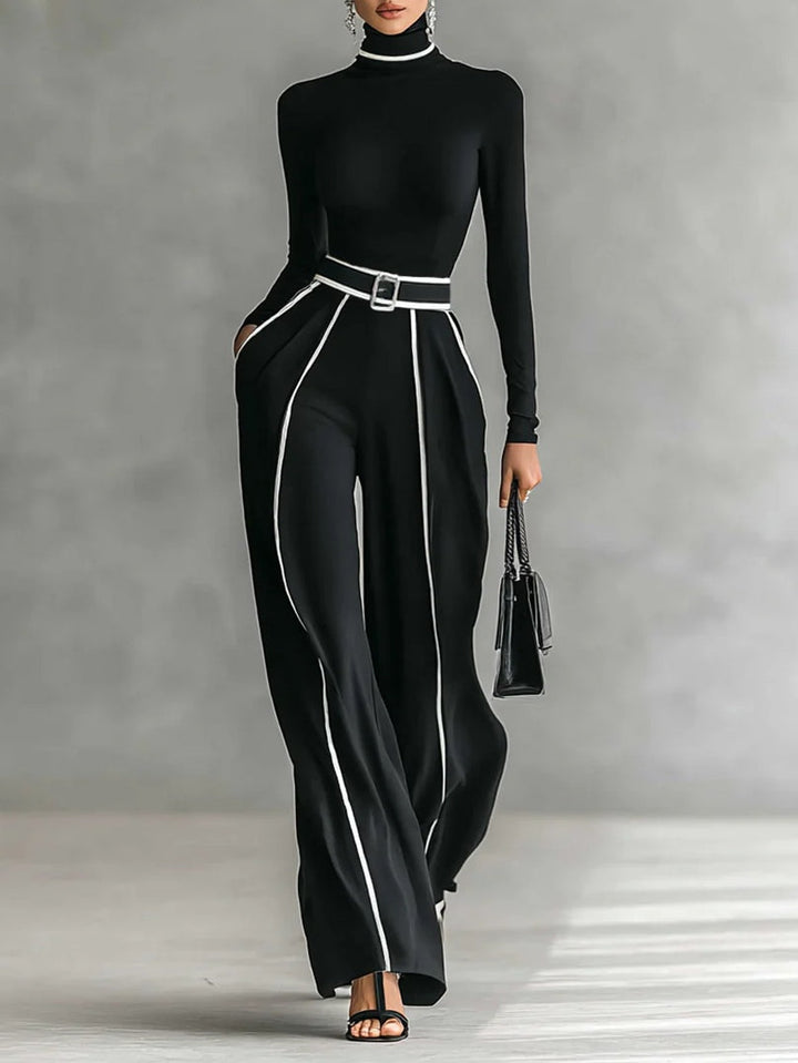 Adèle | Set con colletto alto, rifiniture bianche e pantaloni larghi