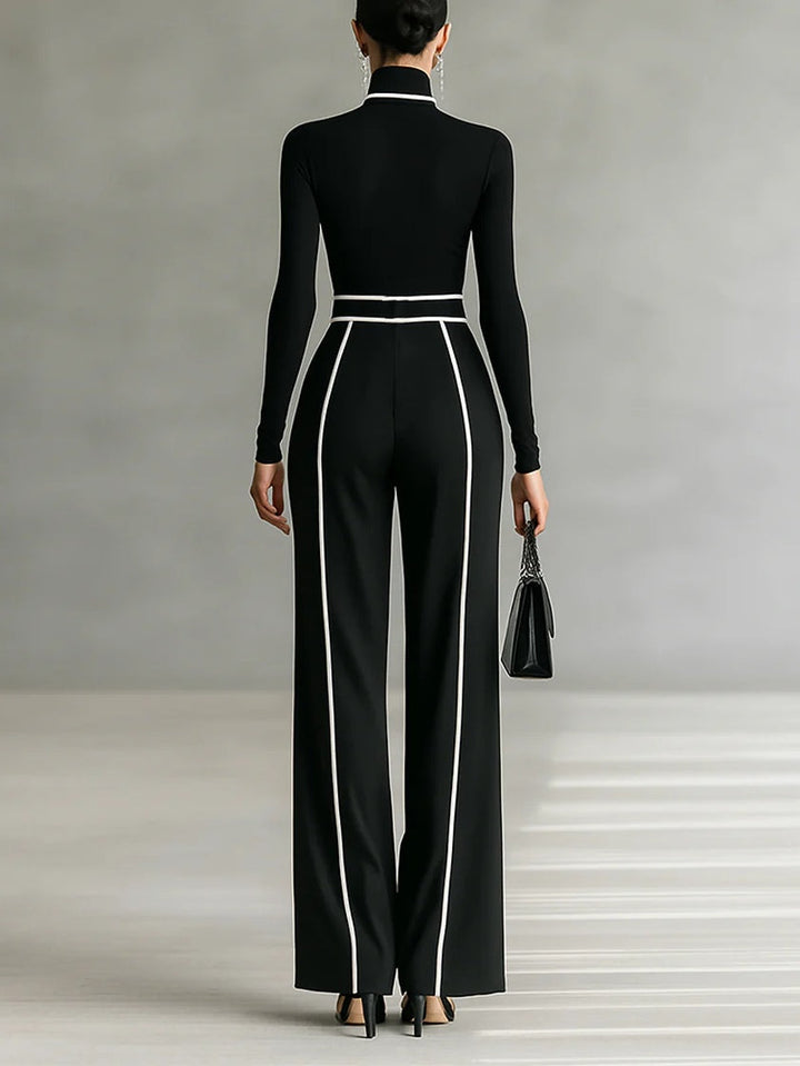 Adèle | Set con colletto alto, rifiniture bianche e pantaloni larghi