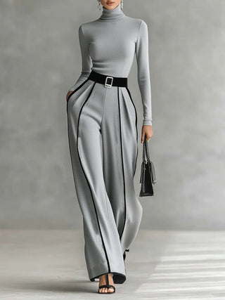 Adèle | Set con colletto alto, rifiniture bianche e pantaloni larghi