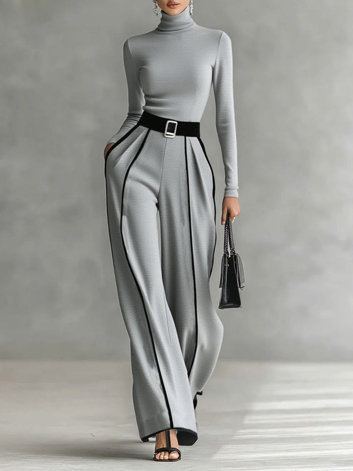 Adèle | Set con colletto alto, rifiniture bianche e pantaloni larghi