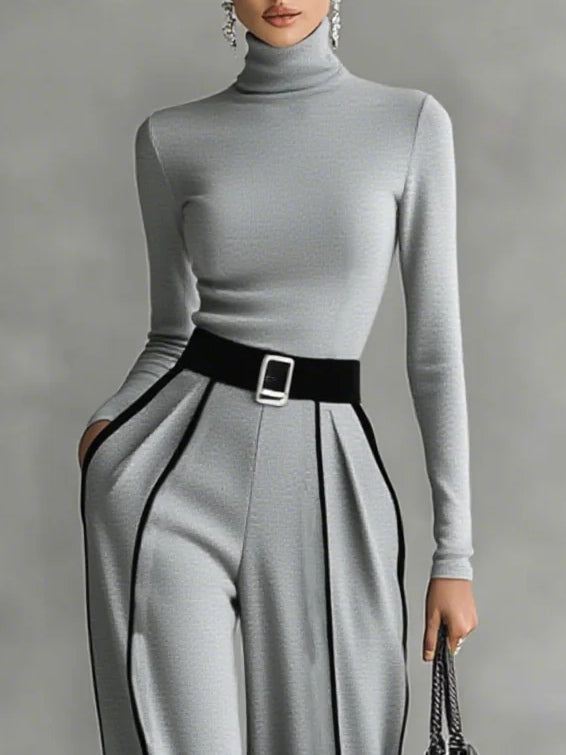 Adèle | Set con colletto alto, rifiniture bianche e pantaloni larghi