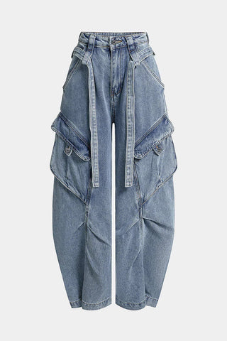 Jeans a gamba larga con tasche, cintura