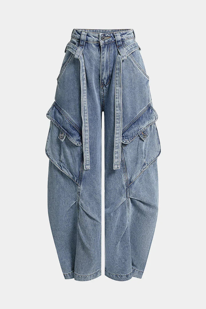 Jeans a gamba larga con tasche, cintura