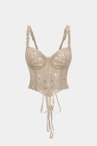 Bustier in pizzo con finitura e fiocco sulla schiena.
