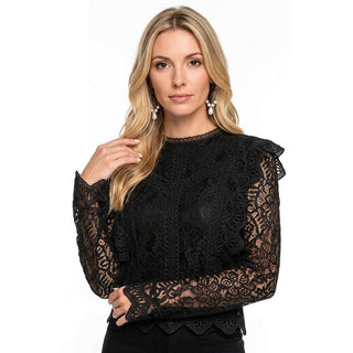 Elegante Blusa in Pizzo con Maniche Lunghe