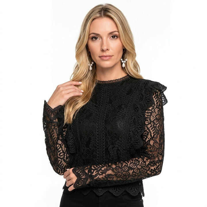 Elegante Blusa in Pizzo con Maniche Lunghe