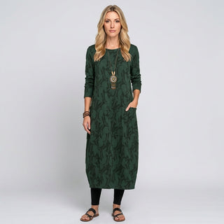 Elegante Maxi Abito con Maniche Lunghe e Stampa