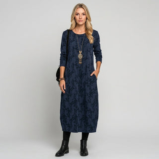Elegante Maxi Abito con Maniche Lunghe e Stampa