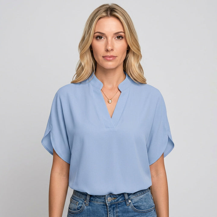 Elegante Blusa con Scollatura a V e Maniche Corte